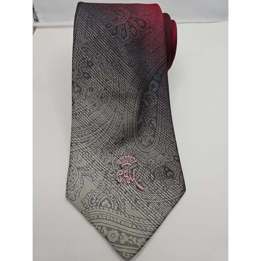 Countess Mara Tie Red Gray Paisley Mid Century Vintage 60s 70s 3.25" x 56"